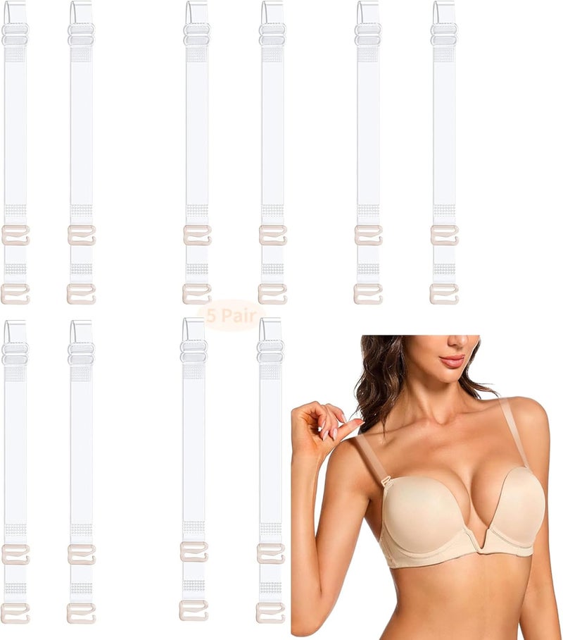 iMucci Clear Bra Straps 5Pairs Adjustable Clear Strap Invisible Bra Straps Non-Slip Shoulder Strap - Image 1